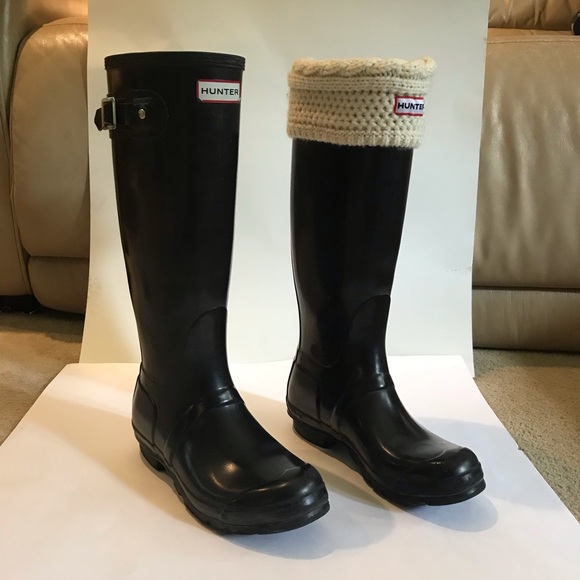 Hunter Classic Tall Gloss Black Rain Boots with buckle Womens 7 - Picture 2 of 15